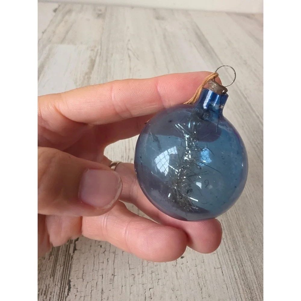 Antique tinsel unsilvered Blue ornament Xmas tree